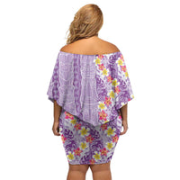 Lush Lilac Aloha Hawaii Tiki Family Matching Off Shoulder Short Dress and Hawaiian Shirt Tropical Plumeria - Seamless Style LT14 - Polynesian Pride