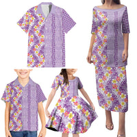 Lush Lilac Aloha Hawaii Tiki Family Matching Puletasi and Hawaiian Shirt Tropical Plumeria - Seamless Style LT14 - Polynesian Pride