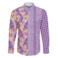 Lush Lilac Aloha Hawaii Tiki Family Matching Puletasi and Hawaiian Shirt Tropical Plumeria - Seamless Style LT14 Dad's Shirt - Long Sleeve Purple - Polynesian Pride