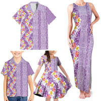 Lush Lilac Aloha Hawaii Tiki Family Matching Tank Maxi Dress and Hawaiian Shirt Tropical Plumeria - Seamless Style LT14 - Polynesian Pride