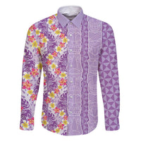 Lush Lilac Aloha Hawaii Tiki Family Matching Tank Maxi Dress and Hawaiian Shirt Tropical Plumeria - Seamless Style LT14 Dad's Shirt - Long Sleeve Purple - Polynesian Pride