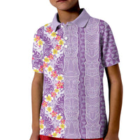 Lush Lilac Aloha Hawaii Tiki Kid Polo Shirt Tropical Plumeria - Seamless Style