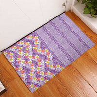 Lush Lilac Aloha Hawaii Tiki Rubber Doormat Tropical Plumeria - Seamless Style
