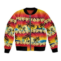 Tropical Islands Sunset Hawaii Bomber Jacket Go Surfing With Hula Girl - Summer Vibes LT14 Unisex Red - Polynesian Pride