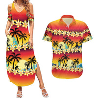 Tropical Islands Sunset Hawaii Couples Matching Summer Maxi Dress and Hawaiian Shirt Go Surfing With Hula Girl - Summer Vibes LT14 Red - Polynesian Pride