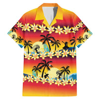 Tropical Islands Sunset Hawaii Family Matching Mermaid Dress and Hawaiian Shirt Go Surfing With Hula Girl - Summer Vibes LT14 Dad's Shirt - Short Sleeve Red - Polynesian Pride