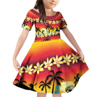 Tropical Islands Sunset Hawaii Family Matching Off Shoulder Short Dress and Hawaiian Shirt Go Surfing With Hula Girl - Summer Vibes LT14 Daughter's Dress Red - Polynesian Pride