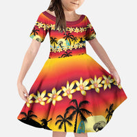 Tropical Islands Sunset Hawaii Family Matching Puletasi and Hawaiian Shirt Go Surfing With Hula Girl - Summer Vibes LT14 Daughter's Dress Red - Polynesian Pride