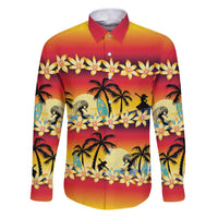 Tropical Islands Sunset Hawaii Family Matching Puletasi and Hawaiian Shirt Go Surfing With Hula Girl - Summer Vibes LT14 Dad's Shirt - Long Sleeve Red - Polynesian Pride