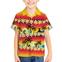 Tropical Islands Sunset Hawaii Family Matching Puletasi and Hawaiian Shirt Go Surfing With Hula Girl - Summer Vibes LT14 Son's Shirt Red - Polynesian Pride