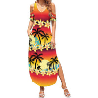 Tropical Islands Sunset Hawaii Family Matching Summer Maxi Dress and Hawaiian Shirt Go Surfing With Hula Girl - Summer Vibes LT14 Mom's Dress Red - Polynesian Pride
