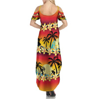 Tropical Islands Sunset Hawaii Family Matching Summer Maxi Dress and Hawaiian Shirt Go Surfing With Hula Girl - Summer Vibes LT14 - Polynesian Pride