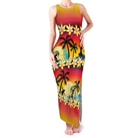 Tropical Islands Sunset Hawaii Family Matching Tank Maxi Dress and Hawaiian Shirt Go Surfing With Hula Girl - Summer Vibes LT14 Mom's Dress Red - Polynesian Pride