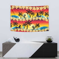 Tropical Islands Sunset Hawaii Tapestry Go Surfing With Hula Girl - Summer Vibes LT14 - Polynesian Pride