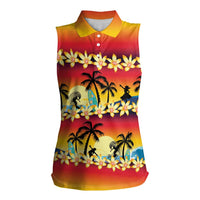 Tropical Islands Sunset Hawaii Women Sleeveless Polo Shirt Go Surfing With Hula Girl - Summer Vibes LT14 Female Red - Polynesian Pride