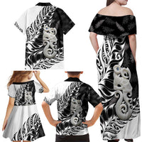 Aotearoa Manaia NZ Maori Silver Fern Family Matching Off Shoulder Maxi Dress and Hawaiian Shirt LT14 - Polynesian Pride