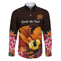 Gude Hi Hai Papua New Guinea Family Matching Off Shoulder Maxi Dress and Hawaiian Shirt Motuan PNG Raggiana Bird of Paradise Tropical Vibes LT14 Dad's Shirt - Long Sleeve Black - Polynesian Pride
