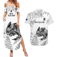 Custom New Zealand Kiwi Football Couples Matching Summer Maxi Dress and Hawaiian Shirt Aotearoa Silver Fern LT14 White - Polynesian Pride