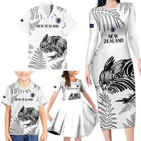 Custom New Zealand Kiwi Football Family Matching Long Sleeve Bodycon Dress and Hawaiian Shirt Aotearoa Silver Fern LT14 - Polynesian Pride