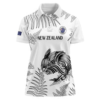 Custom New Zealand Kiwi Football Women Polo Shirt Aotearoa Silver Fern LT14 Female White - Polynesian Pride