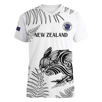 Custom New Zealand Kiwi Football Women V-Neck T-Shirt Aotearoa Silver Fern LT14 Female White - Polynesian Pride