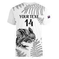 Custom New Zealand Kiwi Football Women V-Neck T-Shirt Aotearoa Silver Fern LT14 - Polynesian Pride