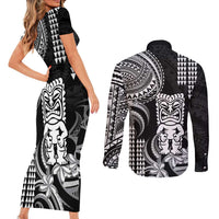 Hawaii Ku God Couples Matching Short Sleeve Bodycon Dress and Long Sleeve Button Shirt Kakau Mix Polynesian Tattoo LT14 - Polynesian Pride