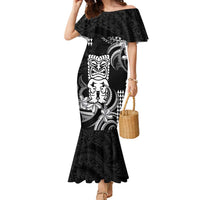 Hawaii Ku God Family Matching Mermaid Dress and Hawaiian Shirt Kakau Mix Polynesian Tattoo LT14 Mom's Dress Black - Polynesian Pride