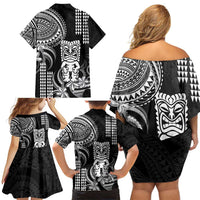 Hawaii Ku God Family Matching Off Shoulder Short Dress and Hawaiian Shirt Kakau Mix Polynesian Tattoo LT14 - Polynesian Pride