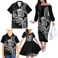 Black Hawaii Kanaloa God Family Matching Off The Shoulder Long Sleeve Dress and Hawaiian Shirt Hawaiian Octopus LT14 - Polynesian Pride