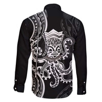 Black Hawaii Kanaloa God Family Matching Off The Shoulder Long Sleeve Dress and Hawaiian Shirt Hawaiian Octopus LT14 - Polynesian Pride