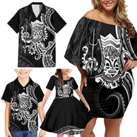 Black Hawaii Kanaloa God Family Matching Off Shoulder Short Dress and Hawaiian Shirt Hawaiian Octopus LT14 - Polynesian Pride