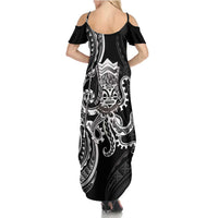 Black Hawaii Kanaloa God Family Matching Summer Maxi Dress and Hawaiian Shirt Hawaiian Octopus LT14 - Polynesian Pride