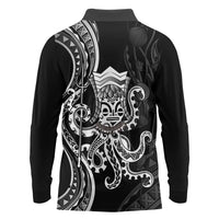 Black Hawaii Kanaloa God Long Sleeve Polo Shirt Hawaiian Octopus