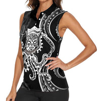 Black Hawaii Kanaloa God Women Sleeveless Polo Shirt Hawaiian Octopus