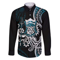 Turquoise Hawaii Kanaloa God Family Matching Off The Shoulder Long Sleeve Dress and Hawaiian Shirt Hawaiian Octopus LT14 Dad's Shirt - Long Sleeve Turquoise - Polynesian Pride