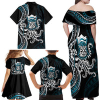 Turquoise Hawaii Kanaloa God Family Matching Off Shoulder Maxi Dress and Hawaiian Shirt Hawaiian Octopus LT14 - Polynesian Pride
