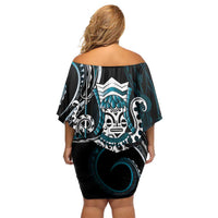 Turquoise Hawaii Kanaloa God Family Matching Off Shoulder Short Dress and Hawaiian Shirt Hawaiian Octopus LT14 - Polynesian Pride