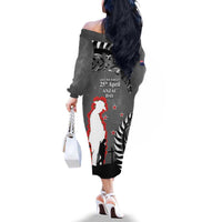 New Zealand ANZAC Day Family Matching Off The Shoulder Long Sleeve Dress and Hawaiian Shirt 25th April Silver Fern With Poppy LT14 - Polynesian Pride