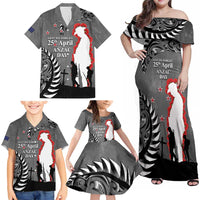 New Zealand ANZAC Day Family Matching Off Shoulder Maxi Dress and Hawaiian Shirt 25th April Silver Fern With Poppy LT14 - Polynesian Pride
