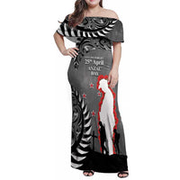New Zealand ANZAC Day Family Matching Off Shoulder Maxi Dress and Hawaiian Shirt 25th April Silver Fern With Poppy LT14 Mom's Dress Gray - Polynesian Pride