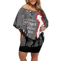 New Zealand ANZAC Day Family Matching Off Shoulder Short Dress and Hawaiian Shirt 25th April Silver Fern With Poppy LT14 Mom's Dress Gray - Polynesian Pride