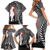 New Zealand ANZAC Day Family Matching Short Sleeve Bodycon Dress and Hawaiian Shirt 25th April Silver Fern With Poppy LT14 - Polynesian Pride