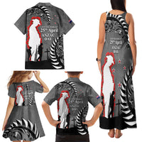 New Zealand ANZAC Day Family Matching Tank Maxi Dress and Hawaiian Shirt 25th April Silver Fern With Poppy LT14 - Polynesian Pride