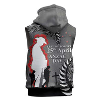 New Zealand ANZAC Day Sleeveless Hoodie 25th April Silver Fern With Poppy LT14 - Polynesian Pride