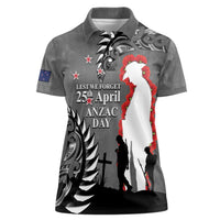New Zealand ANZAC Day Women Polo Shirt 25th April Silver Fern With Poppy LT14 Female Gray - Polynesian Pride