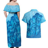 Aloha Hawaii Molokai Island Couples Matching Off Shoulder Maxi Dress and Hawaiian Shirt Hibiscus Tribal Honu Hawaiian Tattoo LT14 - Polynesian Pride