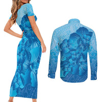 Aloha Hawaii Molokai Island Couples Matching Short Sleeve Bodycon Dress and Long Sleeve Button Shirt Hibiscus Tribal Honu Hawaiian Tattoo LT14 - Polynesian Pride