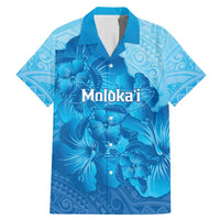 Aloha Hawaii Molokai Island Family Matching Mermaid Dress and Hawaiian Shirt Hibiscus Tribal Honu Hawaiian Tattoo LT14 Dad's Shirt - Short Sleeve Blue - Polynesian Pride