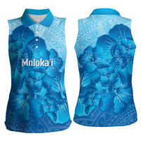 Aloha Hawaii Molokai Island Women Sleeveless Polo Shirt Hibiscus Tribal Honu Hawaiian Tattoo